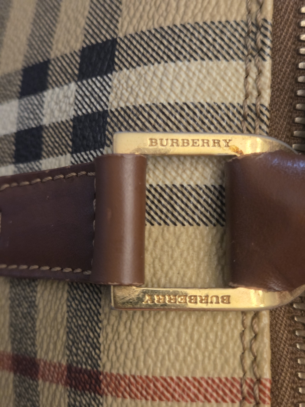 Burberry Beige Plaid Satchel with Brown Leather and Gold Hardware - Picture 4 of 12